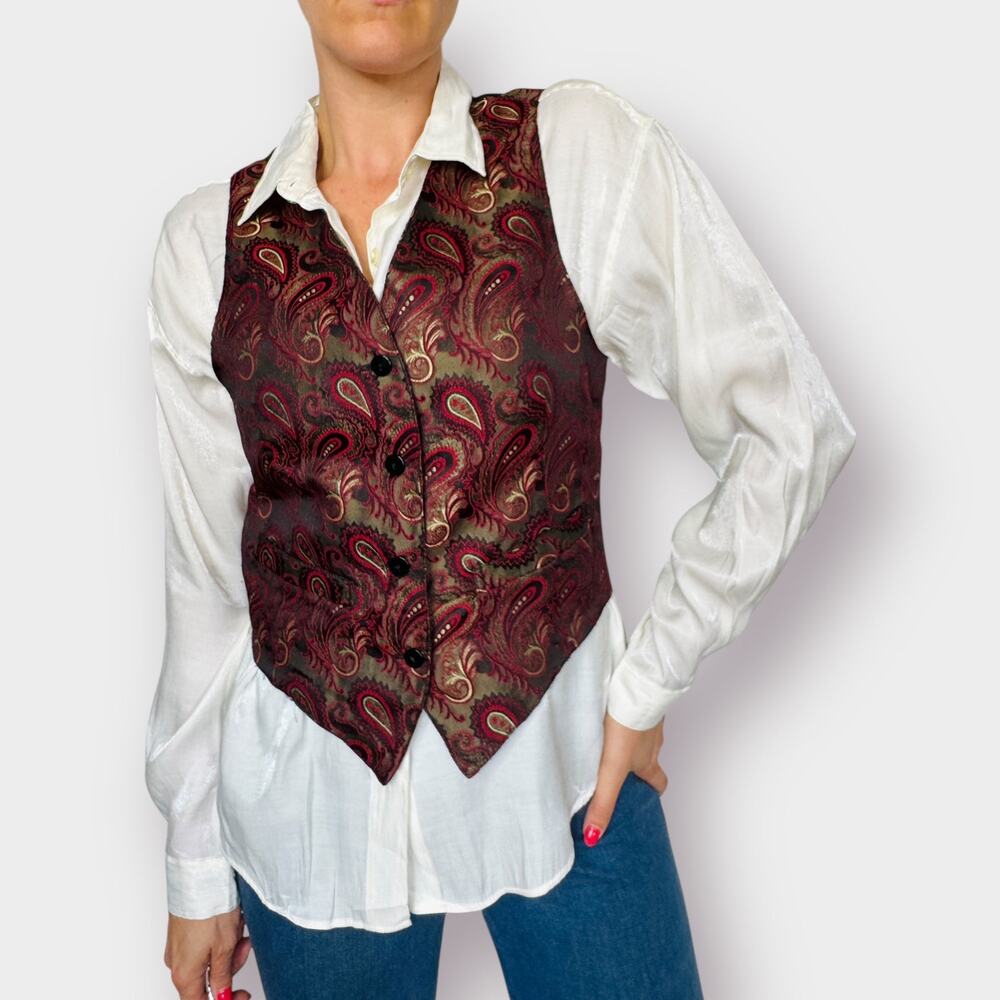90s Georges Marciano Red Black Paisley‎ Vest Size M